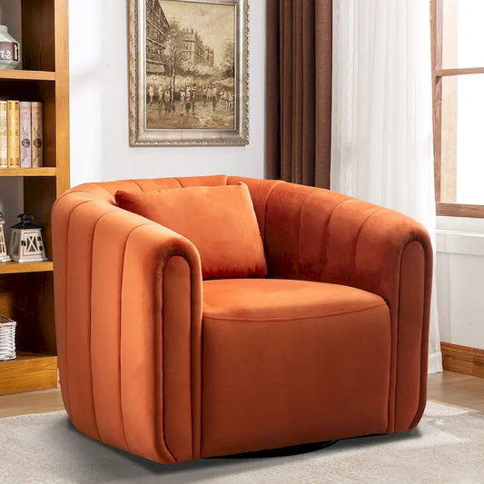 Fauteuil rond pivotant à 360° en velours surdimensionné Ebello, confortable et doté d'un coussin moelleux, idéal pour le salon ou la chambre.