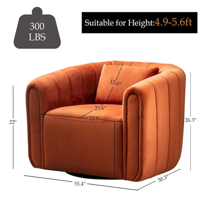 Fauteuil rond pivotant à 360° en velours surdimensionné Ebello, confortable et doté d'un coussin moelleux, idéal pour le salon ou la chambre.