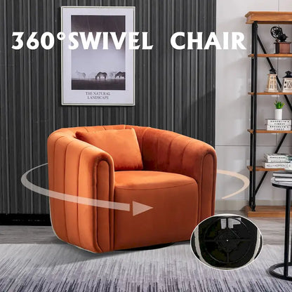 Fauteuil rond pivotant à 360° en velours surdimensionné Ebello, confortable et doté d'un coussin moelleux, idéal pour le salon ou la chambre.