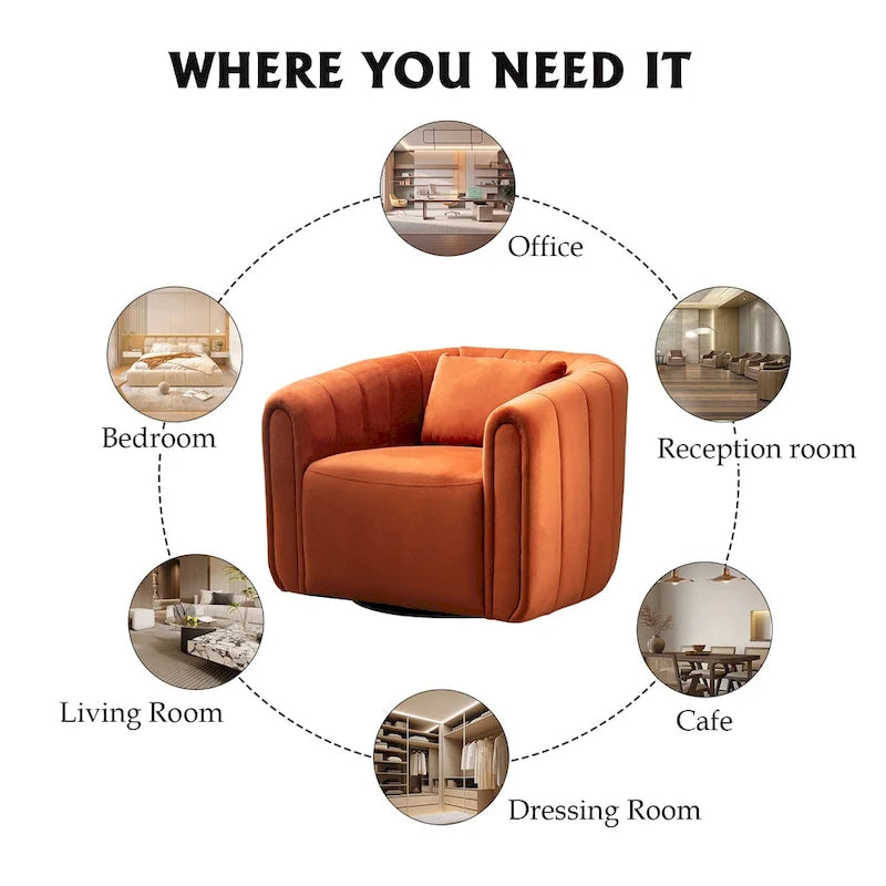 Fauteuil rond pivotant à 360° en velours surdimensionné Ebello, confortable et doté d'un coussin moelleux, idéal pour le salon ou la chambre.