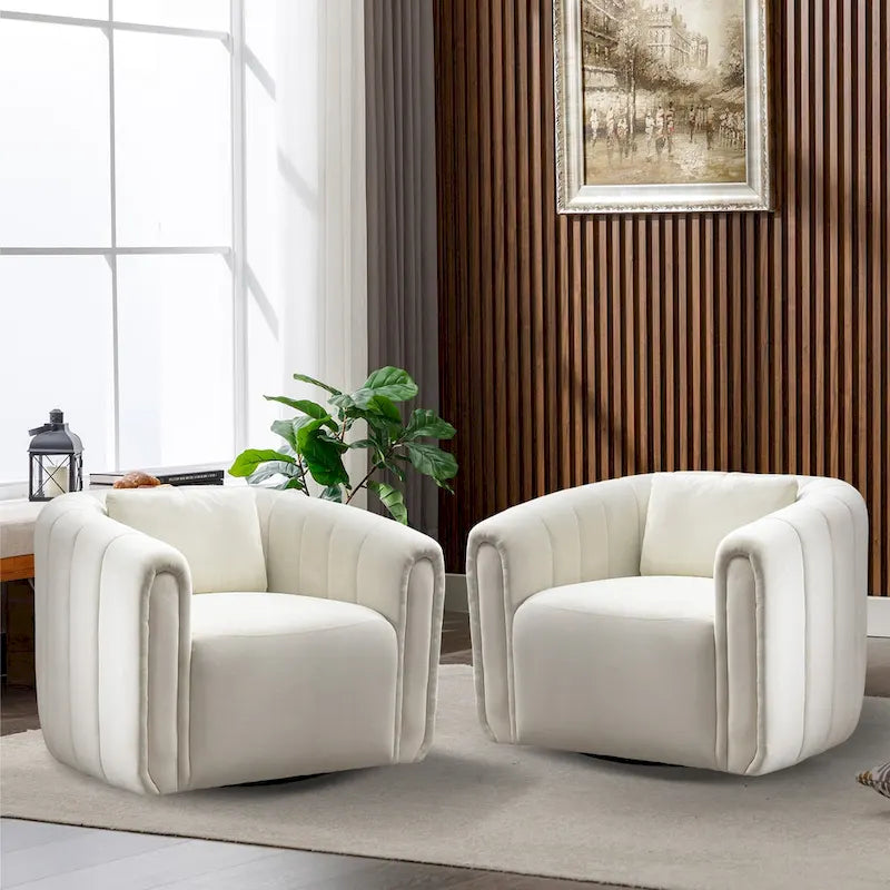 Fauteuil rond pivotant à 360° en velours surdimensionné Ebello, confortable et doté d'un coussin moelleux, idéal pour le salon ou la chambre.