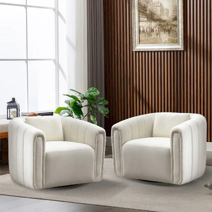 Fauteuil rond pivotant à 360° en velours surdimensionné Ebello, confortable et doté d'un coussin moelleux, idéal pour le salon ou la chambre.