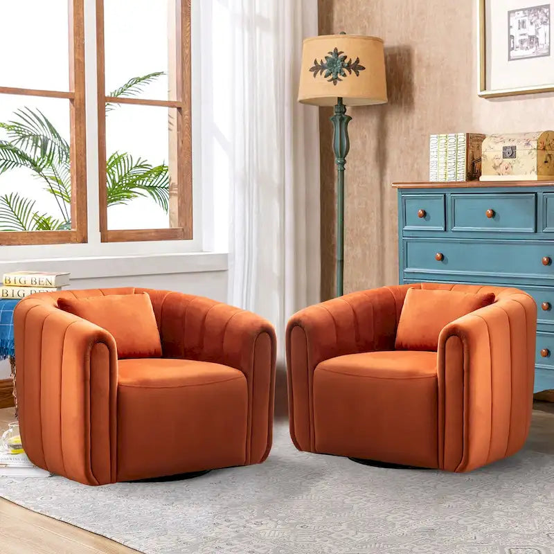 Fauteuil rond pivotant à 360° en velours surdimensionné Ebello, confortable et doté d'un coussin moelleux, idéal pour le salon ou la chambre.