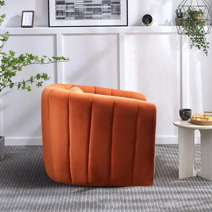 Fauteuil rond pivotant à 360° en velours surdimensionné Ebello, confortable et doté d'un coussin moelleux, idéal pour le salon ou la chambre.