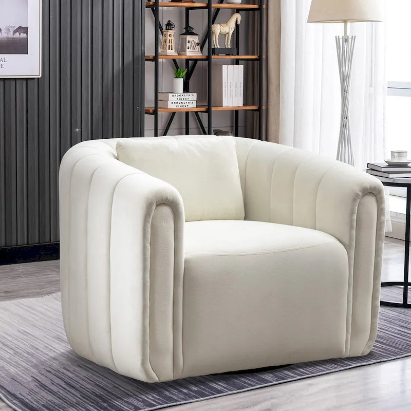 Fauteuil rond pivotant à 360° en velours surdimensionné Ebello, confortable et doté d'un coussin moelleux, idéal pour le salon ou la chambre.