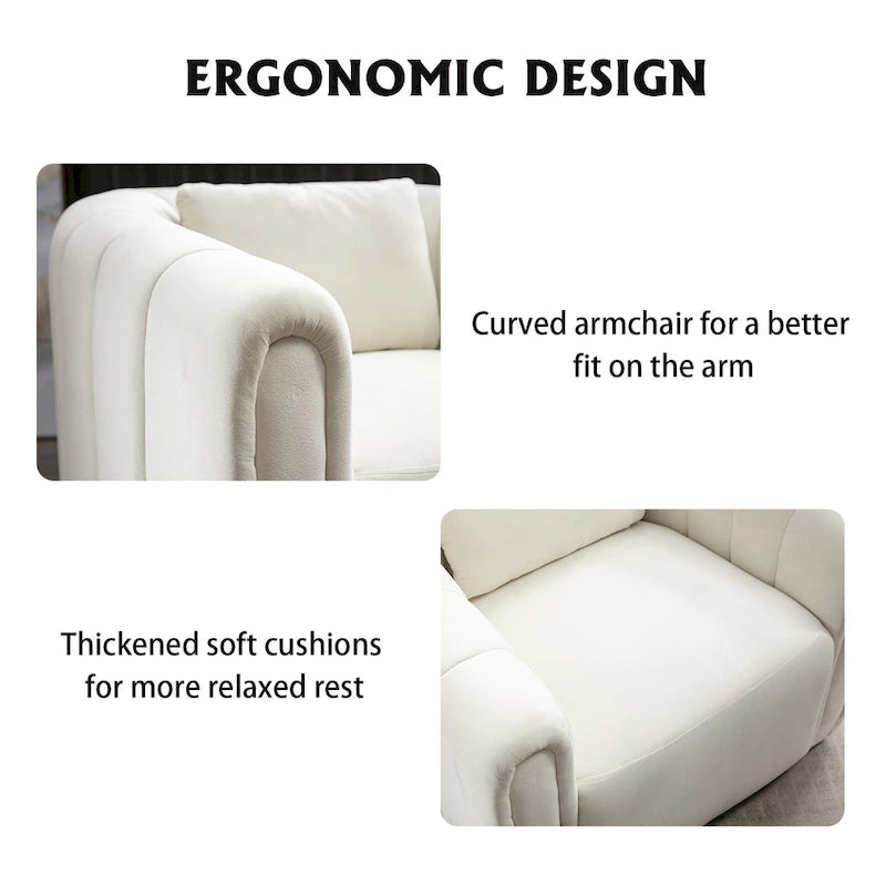 Fauteuil rond pivotant à 360° en velours surdimensionné Ebello, confortable et doté d'un coussin moelleux, idéal pour le salon ou la chambre.