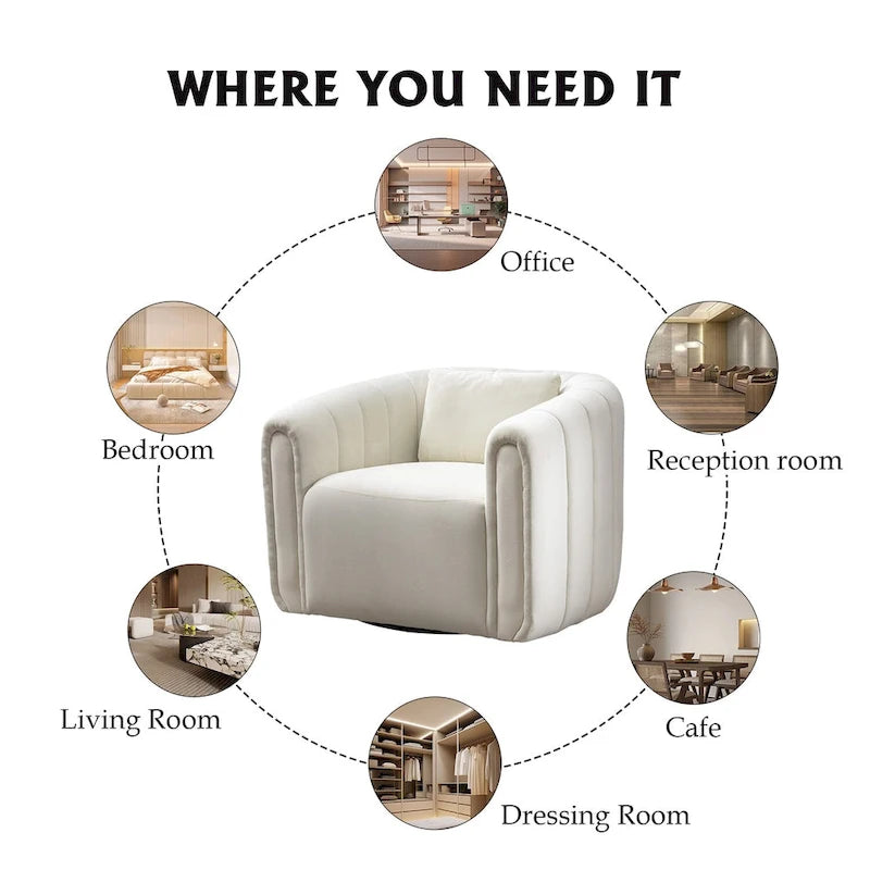 Fauteuil rond pivotant à 360° en velours surdimensionné Ebello, confortable et doté d'un coussin moelleux, idéal pour le salon ou la chambre.