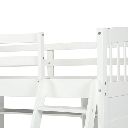 Lit mezzanine Nestfair pour une personne avec étagères de rangement, bureau et échelle