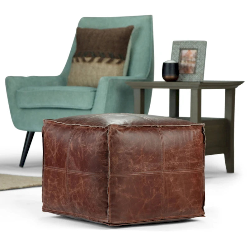 Pouf carré bohème Erving en cuir WYNDENHALL