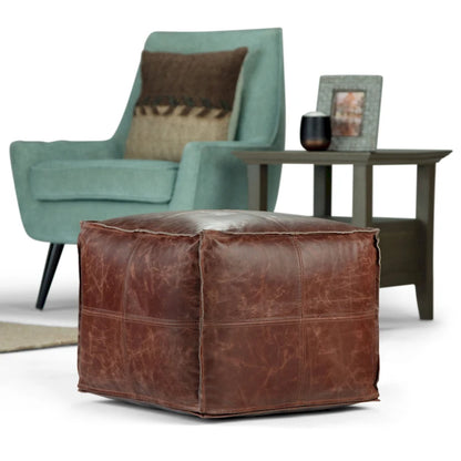 Pouf carré bohème Erving en cuir WYNDENHALL