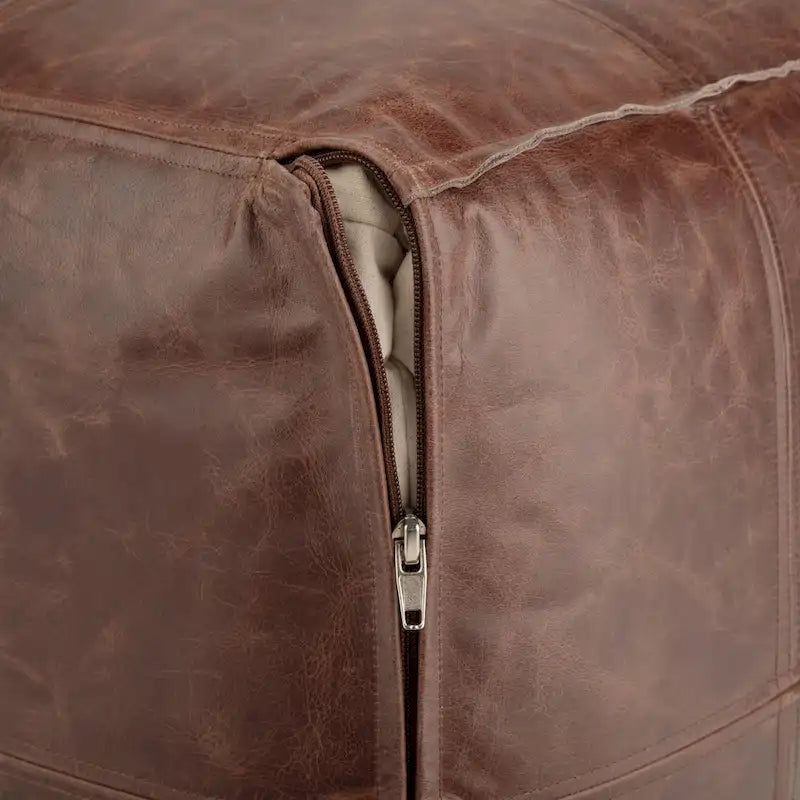Pouf carré bohème Erving en cuir WYNDENHALL
