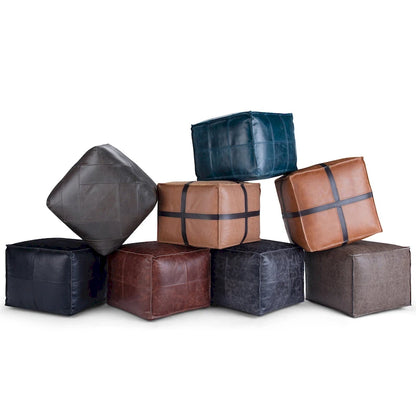 Pouf carré bohème Erving en cuir WYNDENHALL