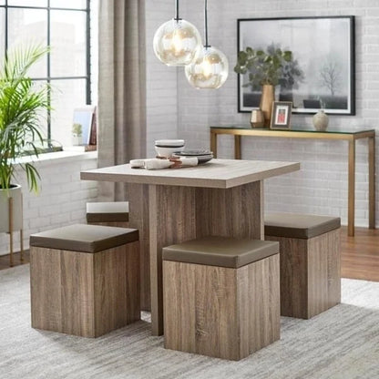 Ensemble de salle à manger Simple Living Baxter 5 pièces avec table et pouf de rangement
