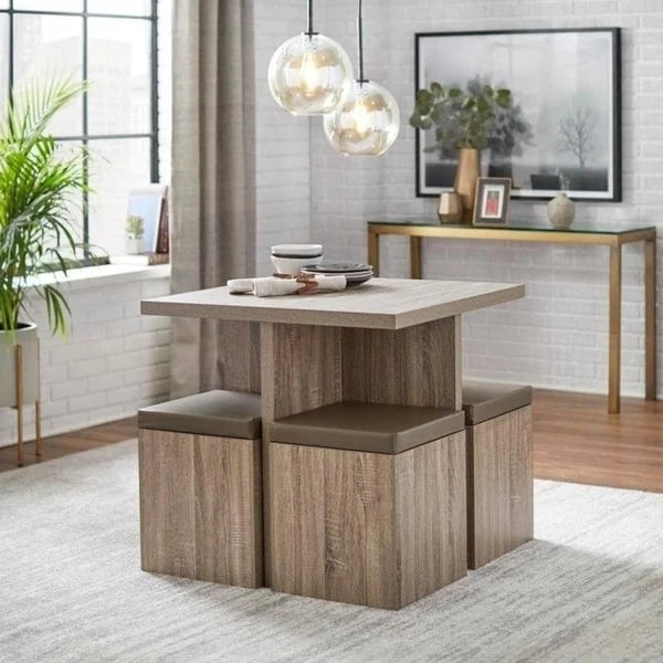 Ensemble de salle à manger Simple Living Baxter 5 pièces avec table et pouf de rangement