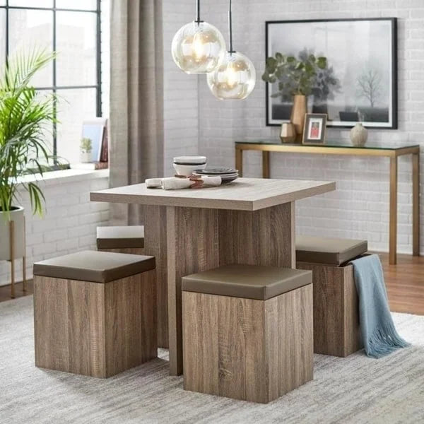Ensemble de salle à manger Simple Living Baxter 5 pièces avec table et pouf de rangement