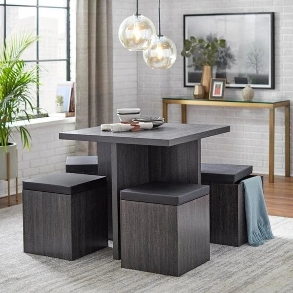 Ensemble de salle à manger Simple Living Baxter 5 pièces avec table et pouf de rangement