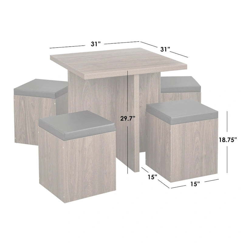 Ensemble de salle à manger Simple Living Baxter 5 pièces avec table et pouf de rangement