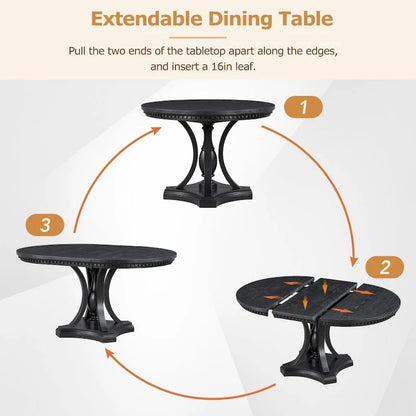 Ensemble de salle à manger 5 pièces comprenant une table ronde extensible et 4 chaises pour cuisine/salle à manger