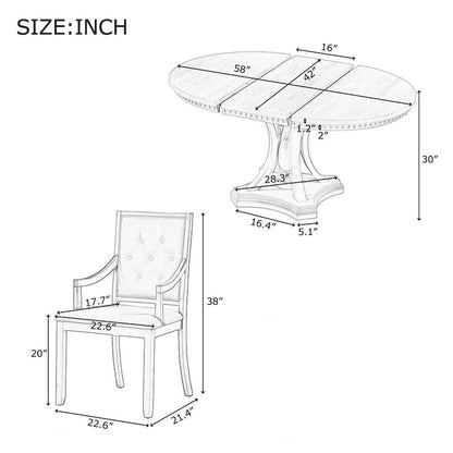 Ensemble de salle à manger 5 pièces comprenant une table ronde extensible et 4 chaises pour cuisine/salle à manger