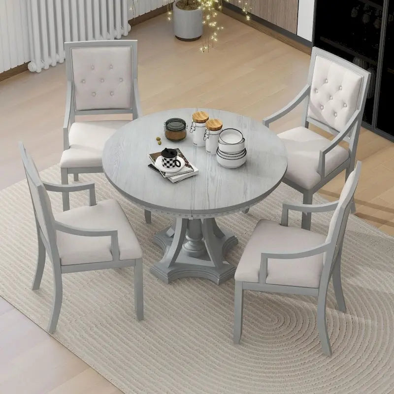 Ensemble de salle à manger 5 pièces comprenant une table ronde extensible et 4 chaises pour cuisine/salle à manger