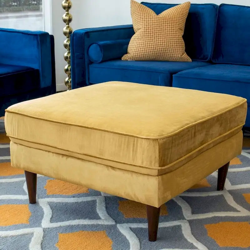 Pouf carré Flavia en velours, style moderne du milieu du siècle