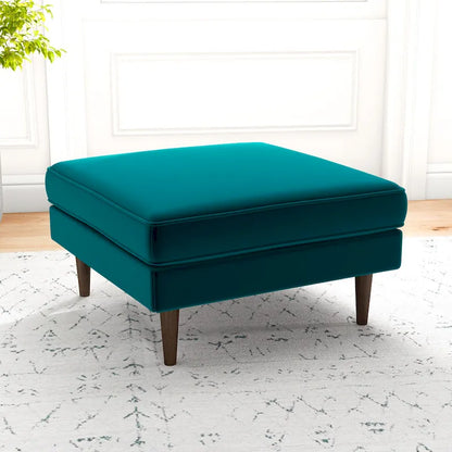 Pouf carré Flavia en velours, style moderne du milieu du siècle