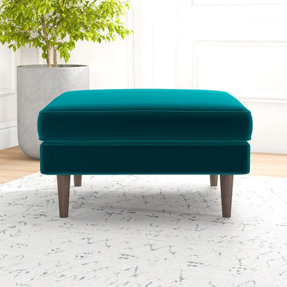 Pouf carré Flavia en velours, style moderne du milieu du siècle