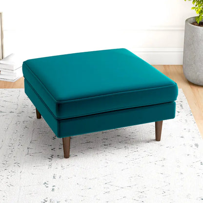 Pouf carré Flavia en velours, style moderne du milieu du siècle