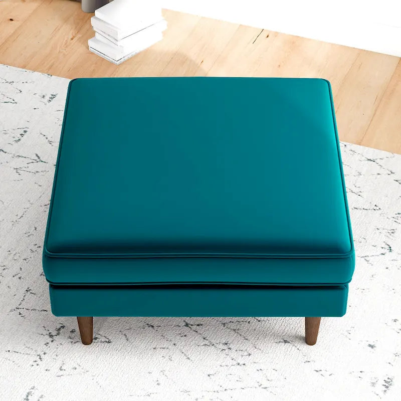 Pouf carré Flavia en velours, style moderne du milieu du siècle
