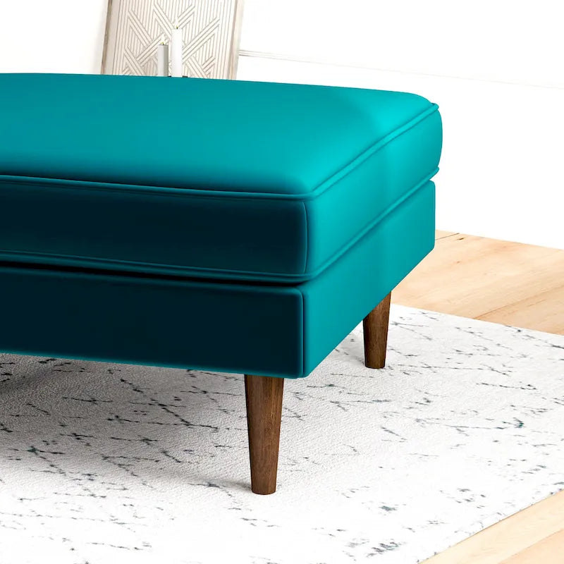 Pouf carré Flavia en velours, style moderne du milieu du siècle