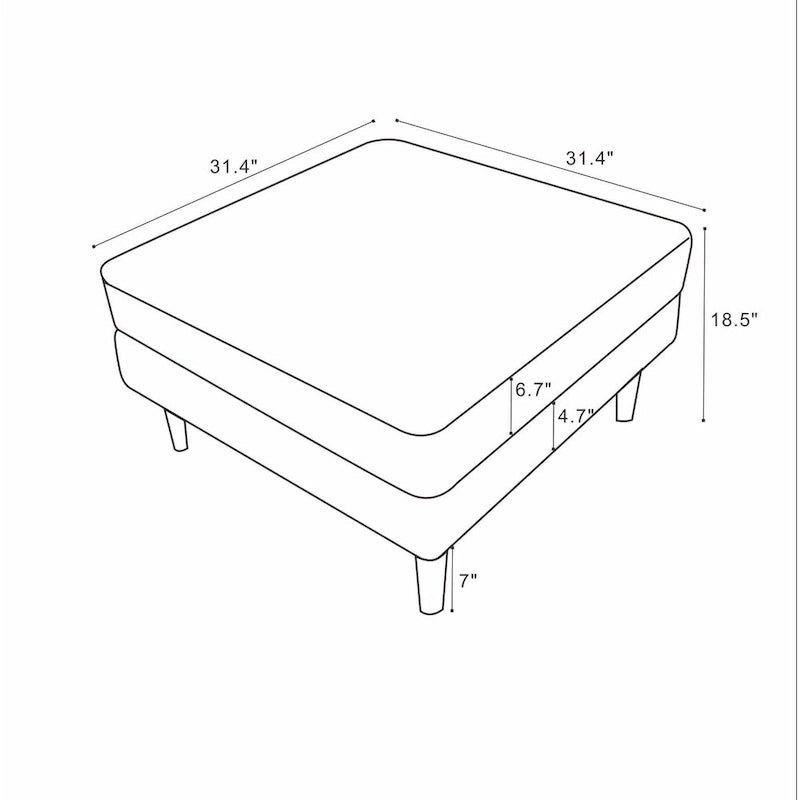 Pouf carré Flavia en velours, style moderne du milieu du siècle