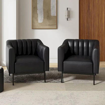 Ensemble de 2 fauteuils Alfons en cuir style industriel avec capitonnage à canaux et pieds en métal, par HULALA HOME