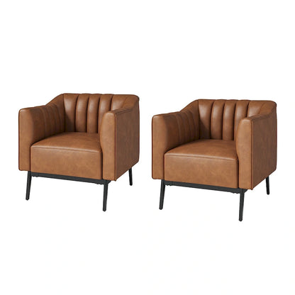 Ensemble de 2 fauteuils Alfons en cuir style industriel avec capitonnage à canaux et pieds en métal, par HULALA HOME