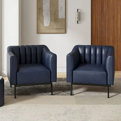 Ensemble de 2 fauteuils Alfons en cuir style industriel avec capitonnage à canaux et pieds en métal, par HULALA HOME