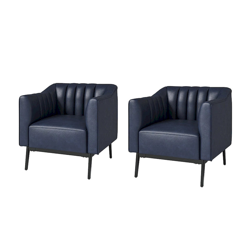 Ensemble de 2 fauteuils Alfons en cuir style industriel avec capitonnage à canaux et pieds en métal, par HULALA HOME