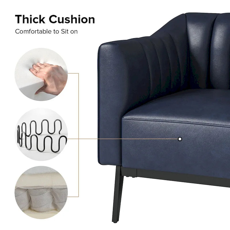Ensemble de 2 fauteuils Alfons en cuir style industriel avec capitonnage à canaux et pieds en métal, par HULALA HOME