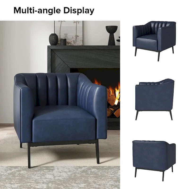Ensemble de 2 fauteuils Alfons en cuir style industriel avec capitonnage à canaux et pieds en métal, par HULALA HOME