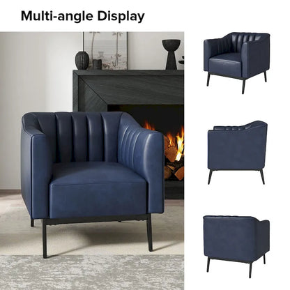 Ensemble de 2 fauteuils Alfons en cuir style industriel avec capitonnage à canaux et pieds en métal, par HULALA HOME