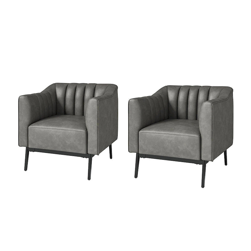 Ensemble de 2 fauteuils Alfons en cuir style industriel avec capitonnage à canaux et pieds en métal, par HULALA HOME