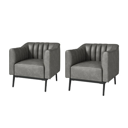 Ensemble de 2 fauteuils Alfons en cuir style industriel avec capitonnage à canaux et pieds en métal, par HULALA HOME