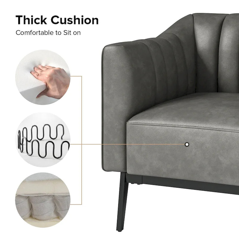 Ensemble de 2 fauteuils Alfons en cuir style industriel avec capitonnage à canaux et pieds en métal, par HULALA HOME