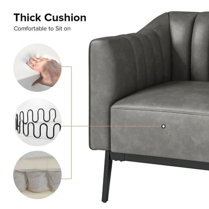 Ensemble de 2 fauteuils Alfons en cuir style industriel avec capitonnage à canaux et pieds en métal, par HULALA HOME
