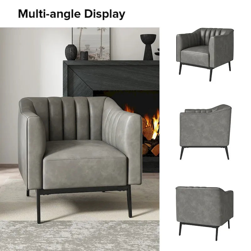 Ensemble de 2 fauteuils Alfons en cuir style industriel avec capitonnage à canaux et pieds en métal, par HULALA HOME