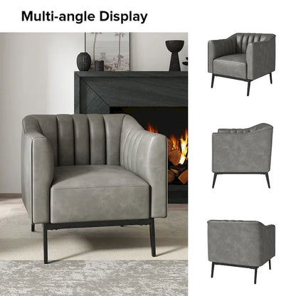Ensemble de 2 fauteuils Alfons en cuir style industriel avec capitonnage à canaux et pieds en métal, par HULALA HOME