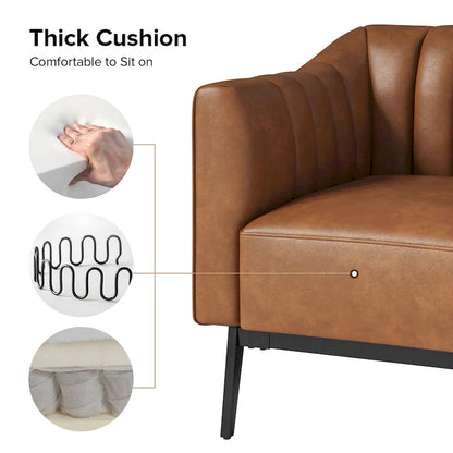 Ensemble de 2 fauteuils Alfons en cuir style industriel avec capitonnage à canaux et pieds en métal, par HULALA HOME