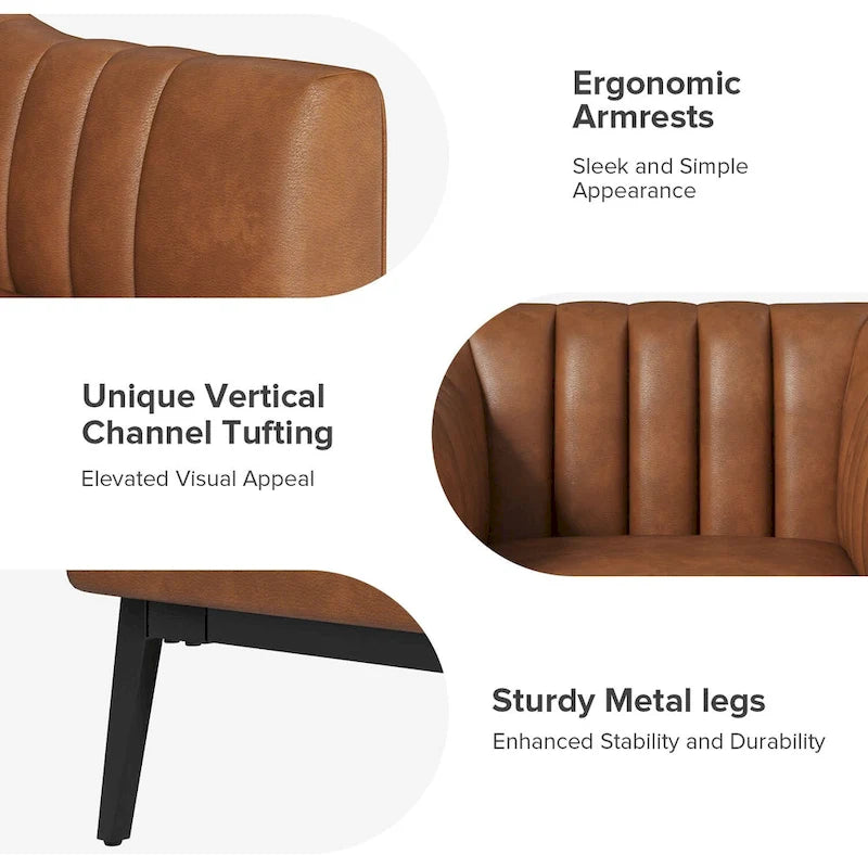 Ensemble de 2 fauteuils Alfons en cuir style industriel avec capitonnage à canaux et pieds en métal, par HULALA HOME