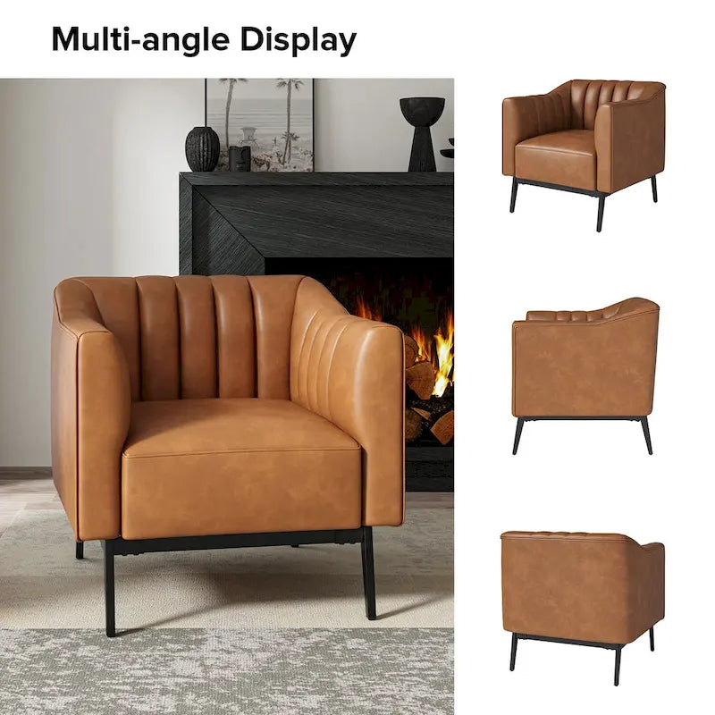 Ensemble de 2 fauteuils Alfons en cuir style industriel avec capitonnage à canaux et pieds en métal, par HULALA HOME