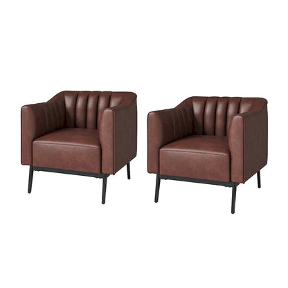 Ensemble de 2 fauteuils Alfons en cuir style industriel avec capitonnage à canaux et pieds en métal, par HULALA HOME