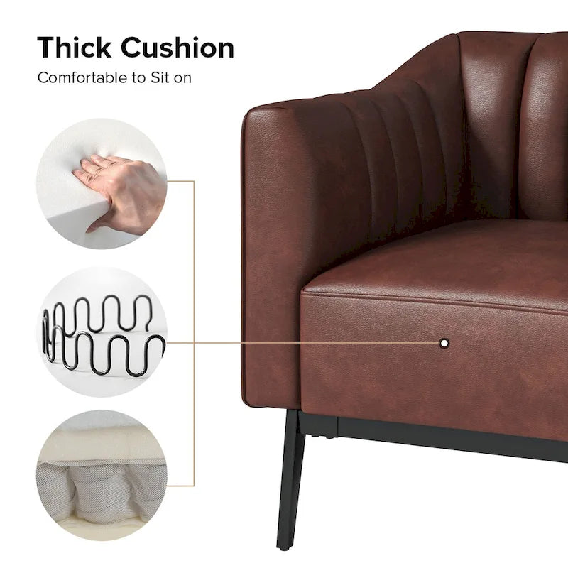 Ensemble de 2 fauteuils Alfons en cuir style industriel avec capitonnage à canaux et pieds en métal, par HULALA HOME