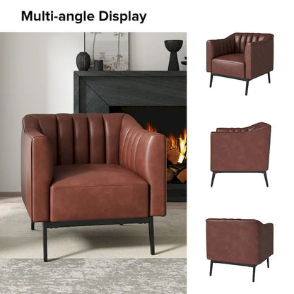 Ensemble de 2 fauteuils Alfons en cuir style industriel avec capitonnage à canaux et pieds en métal, par HULALA HOME